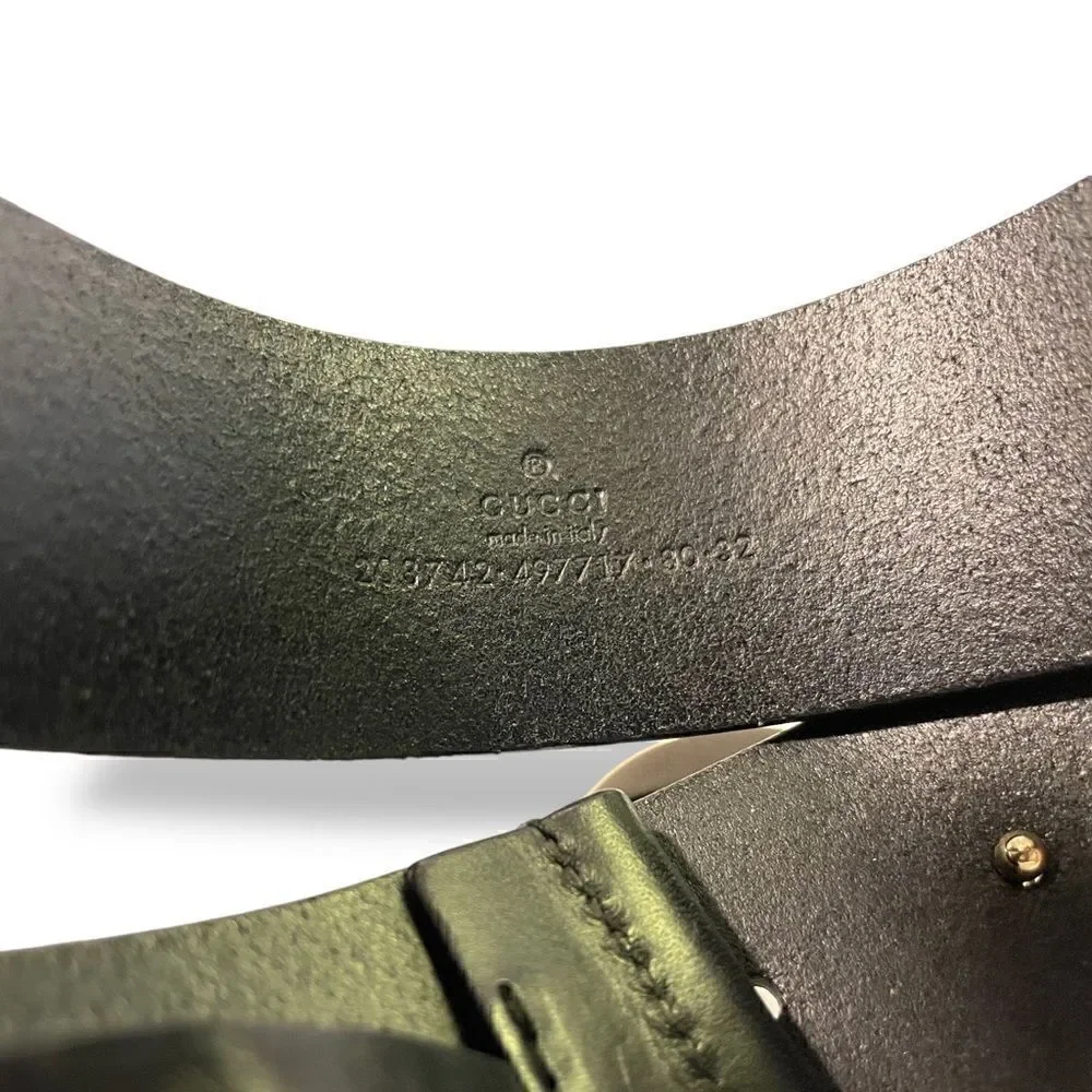 GUCCI Womens Champagne Gold G Buckle Black Leather Belt |Size: 32”|